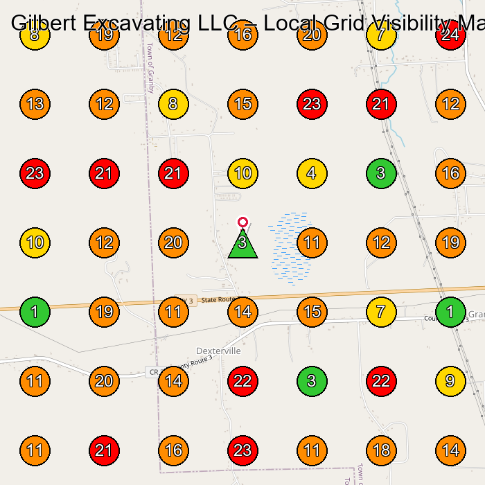 Gilbert Excavating LLC Excavating Contractor GeoGrid ranking map for Fulton NY